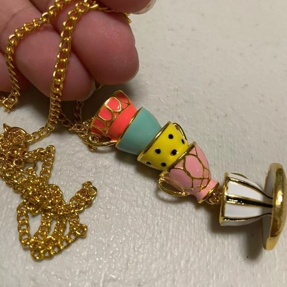 Boho Teacup Teapot Multicolor Necklace 20” - Picture 4 of 4